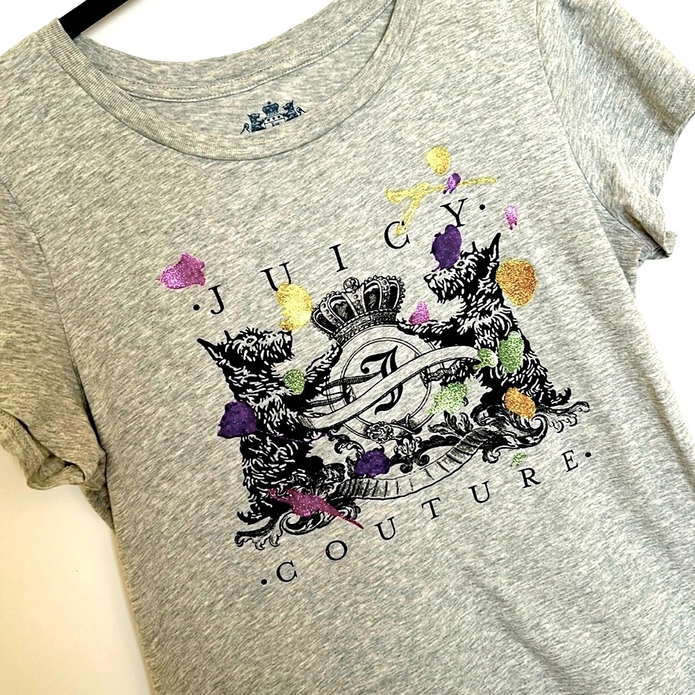Vintage Juicy Couture Gray Graphic Tee with Scotty Dogs